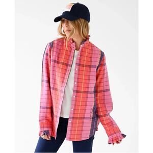Kerri Rosenthal Women’s S Mia Ruffle Cabin Flannel Shirt in Multicolor Plaid